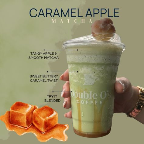 🍏✨ Introducing our Caramel Apple Matcha! A perfect blend of tangy apple, smooth matcha, with a sweet buttery caramel twist. Try it blended for an extra creamy treat! Grab one of our ole fashioned donut holes for max happiness ✨ Available now at Double O’s Coffee. ☕️ #DoubleOsCoffee #FallFlavors #CaramelAppleMatcha Pumpkin Spice Cold Foam, Chai Caramel, Speciality Drinks, Pumpkin Pie Shake, Pie Pumpkin, Cold Foam, Pumpkin Chai, Foam Pumpkins, Donut Holes