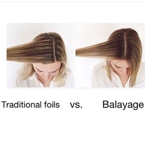 Here's a great example of the difference between the grow out of foil highlights and Balayage Foils Vs Balayage, Balayage Vs Highlights, Foil Highlights, Hair Techniques, Best Hair Salon, Ombré Hair, Hair Color Techniques, Balayage Highlights, Hair Painting