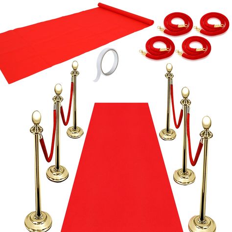 PRICES MAY VARY. Nice combination for decorating you special events: you will receive 4 red barrier ropes with the size of 1.5 m/ 5 feet in length, 1 pieces of 2.6 x 15 feet 55gsm thickness red runner carpet and 1 roll of carpet tape, a complete party decoration combination to meet your fairs and parties need and bring convenience to your decorating process Foil grand and pomposo atmosphere: red carpet barriers can match to most pillar configurations, such as black and gold pillars (please note Rope Barrier, Carpet Tape, Red Carpet Runner, Red Runner, Red Runner Rug, Floor Runners, Crowd Control, Runner Carpet, Red Rope