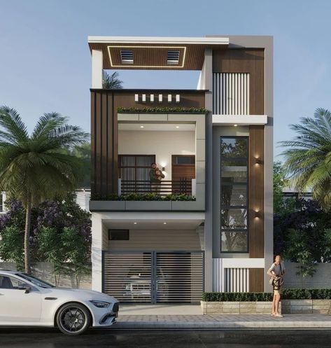 2 Storeyed Modern House Design, 20' Front Elevation, Front Elevation Designs 20*50, 20x30 House Elevation, 20x50 House Elevation, 30 50 House Front Elevation, Front Elevation Designs Modern, Home Front Elevation, Map House