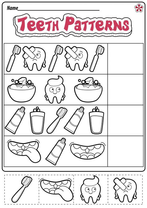 Dental Health Worksheets for Preschool and Kindergarten | TeachersMag.com Dentist Worksheets, Dental Health Worksheets, Teeth Kindergarten, Tooth Preschool, Dental Health Preschool Crafts, Healthy Habits Preschool, Dental Health Crafts, Dental Health Week, Dental Health Preschool