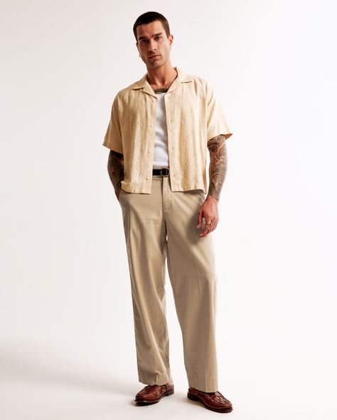 Men's Baggy Linen-Blend Trouser | Men's Bottoms | Abercrombie.com Baggy Linen Pants Outfit, Linen Pants Outfit Men, Baggy Linen Pants, Linen Pants Outfit, Pants Outfit Men, Men's Bottoms, Men's Outfits, Classic Pants, Dark Khaki