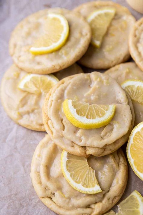 Easy CRUMBL Lemon Glaze Cookies - Lifestyle of a Foodie Crumbl Copycat, Crumble Cookie Recipe, Lifestyle Of A Foodie, Lemon Cookies Recipes, Lemon Sugar Cookies, Lemon Glaze, Gourmet Cookies, Lemon Extract, Lemon Cookies