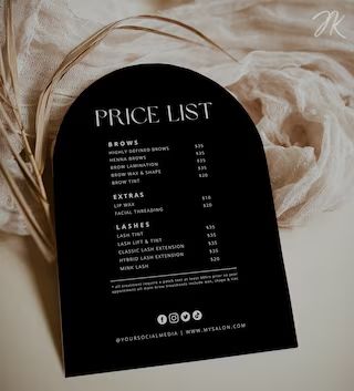 CreativeDesignsByJK - Etsy Black White Lash Room, Esthetics Price List, Brow Price List, Lash Room Ideas Black, Black And White Hair Salon Decor, Black And White Spa Room, Black Lash Room Aesthetic, Lash Salon Aesthetic, Black Salon Aesthetic