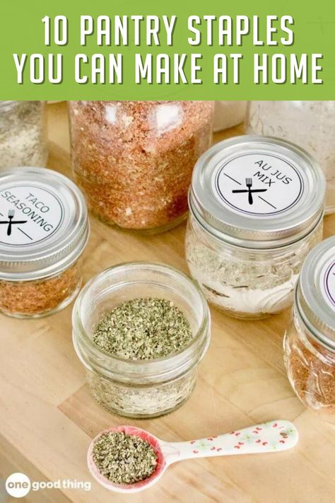 Knowing these 10 simple “recipes” for staple ingredients is almost guaranteed to save you a few trips to the grocery store! Frugal Food, Homemade Dry Mixes, Homemade Spice Mix, Homemade Pantry, Homemade Mayo, Food Cost, Food Substitutions, Diy Pantry, Homemade Spices