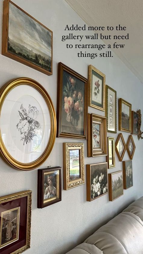 23 Absolutely Stunning Thrifted Gallery Wall Ideas You Will Want To Copy — ASHLINA KAPOSTA Antique Art Wall Decor, Gallery Wall Ideas Mixed Frames, Vintage Photos Gallery Wall, Classic Art Gallery Wall, Wall Pictures Collage Ideas, Over The Bed Gallery Wall, Mixing Photos And Art On Wall, Vintage Frame Photo Wall, Vintage Gallery Wall Over Couch