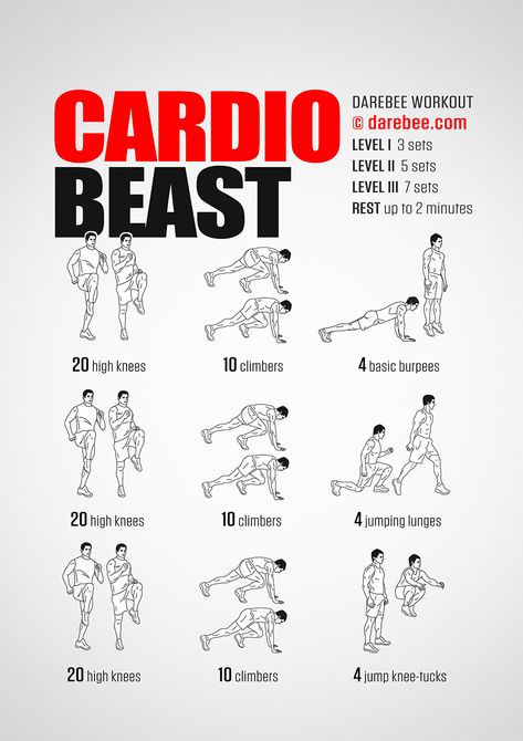 Cardio Beast Workout Workouts Men, Beast Workout, Beginners Cardio, Fitness Studio Training, Workout Man, Trening Sztuk Walki, Gym Antrenmanları, Short Workouts, Workout Chart