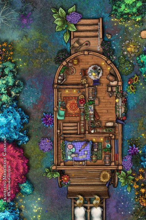 Fantasy Dungeons & Dragons Battle map view inside a caravan Dnd Caravan Map, Dnd Traveling Merchant, Dnd Caravan, Merchant Caravan, Fantasy Caravan, Fantasy Merchant, Dnd Firbolg, Traveling Merchant, Market Tent