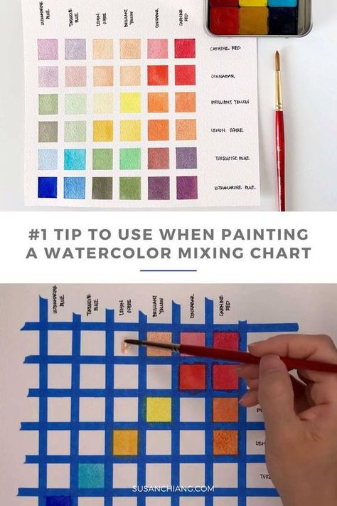 Watercolor Mixing Chart, Watercolor Color Mixing, Grid Painting, Watercolor Pallet, Mixing Colours, Color Theory Art, Paint With Me, Teaching Drawing, Color Mixing Chart