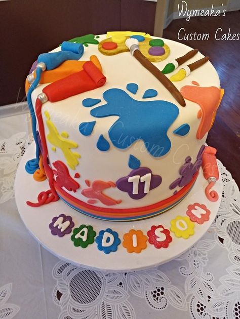 Paint Art Themed Cake by Wymeaka's Custom Cakes Birthday Cake Art Theme, Cake For An Artist Birthday, Paint Themed Cake, Craft Themed Birthday Cake, Paint Cakes Birthday, Art Theme Birthday Cake, Art Cakes Birthday Kids, Art Theme Cake, Art Themed Cake