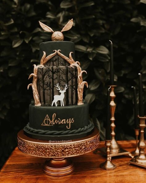 Wine Wedding Cake, Gateau Harry Potter, Simple Wedding Shoes, Cumpleaños Harry Potter, Green Wedding Cake, Harry Potter Wedding Theme, Black Wedding Hairstyles, Traditional Wedding Cakes, Fun Wedding Shoes