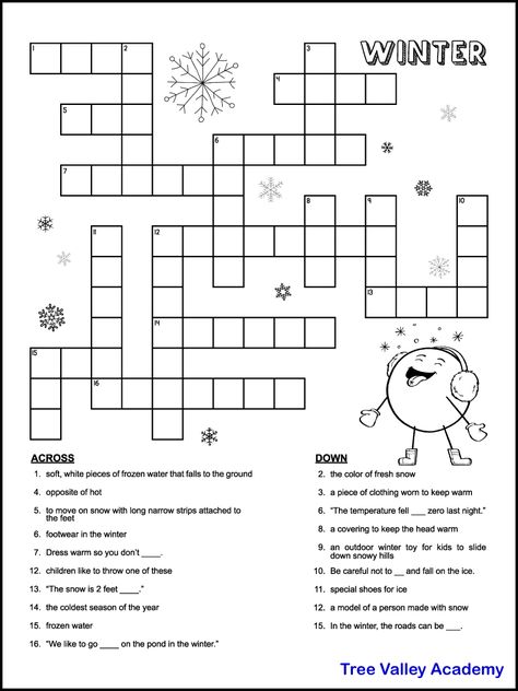 January Worksheets For 2nd Grade, Winter Crossword Puzzle Free Printable, Easy Crossword Puzzles Printable, Winter Crossword, Cross Words Puzzle For Kids, Cross Word Puzzles For Kids, Winter Puzzles Free Printable, Cross Word Puzzles, Winter Worksheets