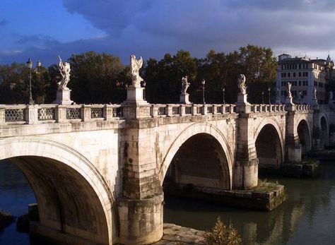 Ponte Sant'Angelo Bridge - Bridge of St. Angelo, Rome. Roman Bridge, Stone Deck, Gian Lorenzo Bernini, Lorenzo Bernini, Roman Roads, Romantic Things To Do, Arch Bridge, Sardinia Italy, Ancient Rome