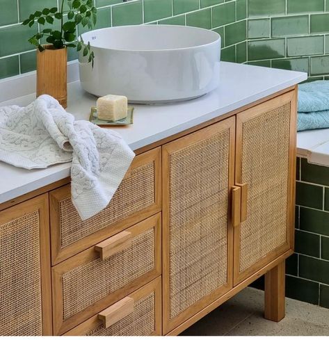 Bathroom Wash Basin Cabinet Ideas, Rattan Vanity, Washroom Cabinet, Wash Basin Cabinet, Toilet Vanity, Yoga Studio Design, Basin Cabinet, Sink Cabinet, Green Bathroom