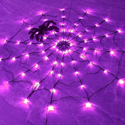 Purple Halloween Decorations, Spider Web Lights, Horror Themed Party, Purple String Lights, Glow Party Supplies, Orange Spider, Halloween String Lights, Halloween Spider Decorations, Halloween Yard Decorations