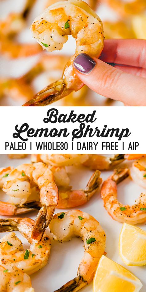 This healthy lemon baked shrimp is so simple and delicious! It takes less than 10 minutes to make, and it's dairy-free, paleo, whole30, and AIP. Butter Tea Recipe, Paleo Menu, Unbound Wellness, Lemon Shrimp, Cooked Shrimp, Healthy Shrimp, Baked Shrimp, Aip Recipes, Makanan Diet