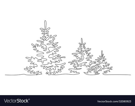 Minimalist Christmas Drawing, One Line Tree, Forest Line Drawing, Andrew Tattoo, Continous Line Drawing, Christmas Line Art, Tree Line Drawing, Animal Stencil Art, Tree Doodle