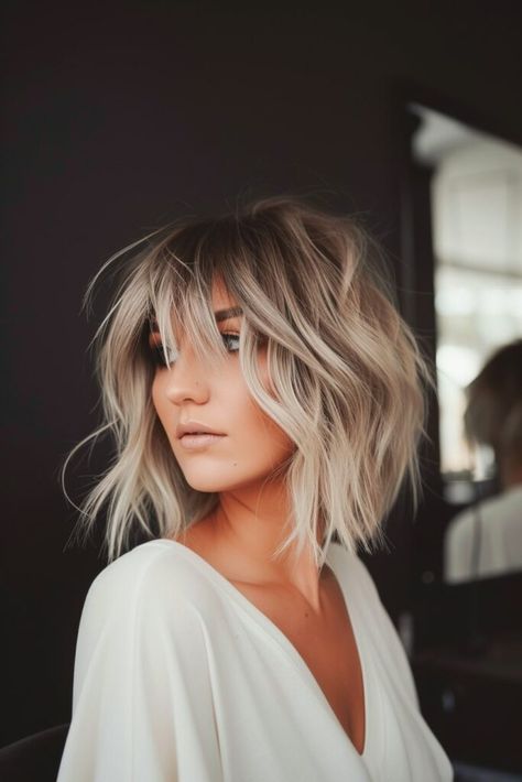 40 Shaggy Bobs for Fine Hair: The Ultimate Guide to Textured Chic - Luxe Luminous Style Inspiration Over 40 Hair, Long Choppy Bobs For Fine Hair, Platinum Blonde With Shadow Root Short, Hairstyles Over 40 Fine Hair, Shaggy Textured Hair, Fine Hair Blonde Bob, Carachele Hair Bob, Short Blonde Bob Fine Hair Over 40, Bob With Movement