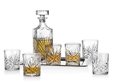 Amazon.com | Dublin Whiskey Bar Set - Includes Whisky Decanter, 6 Old Fashioned Tumbler Glasses and Mirrored Display Tray: Barware Tool Sets: Liquor Decanters Whisky Decanter Set, Mirrored Serving Tray, Glass Whiskey Decanter, Whisky Decanter, Whiskey Set, Whiskey Decanter Set, Mirror Display, Tumbler Glasses, Whiskey Bar