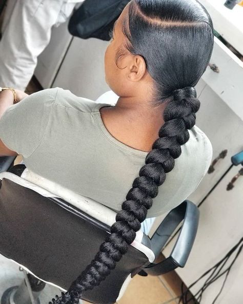 Sleek Braided Ponytail, Weave Ponytail Hairstyles, Sleek Ponytail Hairstyles, Black Ponytail Hairstyles, Ponytail Bun, African Hair Braiding Styles, Braided Ponytail Hairstyles, Girls Hairstyles Braids, Natural Hair Styles Easy