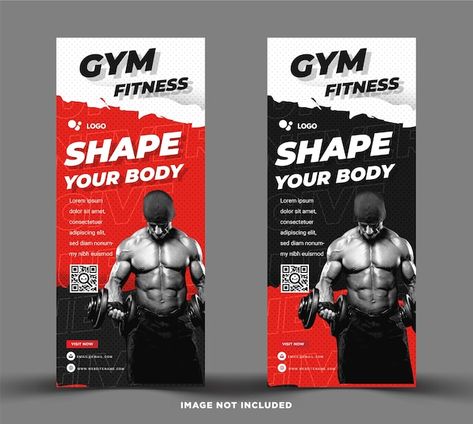 Gym fitness roll up banner template with... | Premium Vector #Freepik #vector #background Gym Banner Background, Gym Poster Design Banner Template, Fitness Banner Design, Gym Banner Design, Sports Banner Design, Gym Template, Fitness Banner, Sport Ads, Gym Advertising