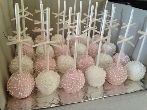 White And Pink Cake, Pink And White Cake, Tårta Design, White Cake Pops, Pink Baby Shower Cake, Pink Cake Pops, Wedding Shower Cakes, Cake Pop Decorating, Wedding Cake Pops