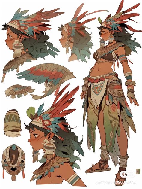 Aztec Oc Art, Native Concept Art, Desert Punk Character Design, Native Oc Male, Native Oc Art, Mesoamerican Clothes, Pacific Islander Character Design, Indigenous Oc, Shape Shifter Oc