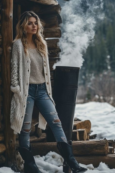 Duck Boots Outfit Winter, Cowboy Boots Casual Outfit, Cowboy Booties Outfit, Winter Cowboy Boots Outfit, Outfit With Cowgirl Boots, Boots Casual Outfit, Casual Cowgirl Outfits, Cowboy Boots Casual, Cowboy Boot Outfits