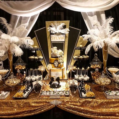 185 Likes, 12 Comments - Dana Dais (@sweetdreamsbydana) on Instagram: “Great Gatsby Birthday Party #greatgatsbytheme #greatgatsby #greatgatsbydecoration…” Great Gatsby Birthday Party, Great Gatsby Decorations, Great Gatsby Birthday, Harlem Nights Party, Great Gatsby Party Decorations, Roaring 20s Birthday Party, Gatsby Birthday, Gatsby Birthday Party, Party Decorations Ideas