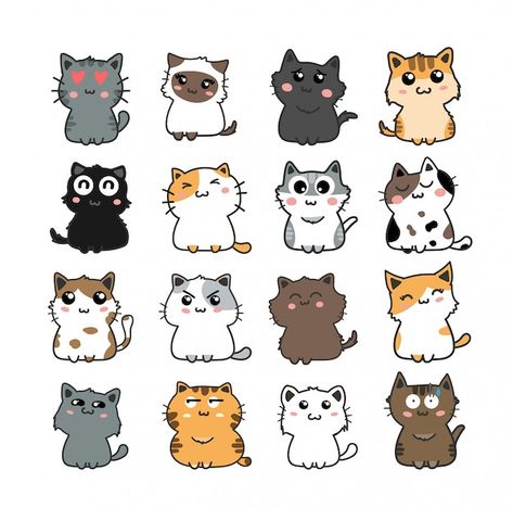 Cute cat set | Premium Vector #Freepik #vector #cat-drawing #cat-sticker #cat-sketch #cat-face Vector Free Png, Chat Kawaii, Neko Atsume, Söt Katt, Cute Cat Drawing, Cat Doodle, Dessin Adorable, Kawaii Cat, Fluffy Cat