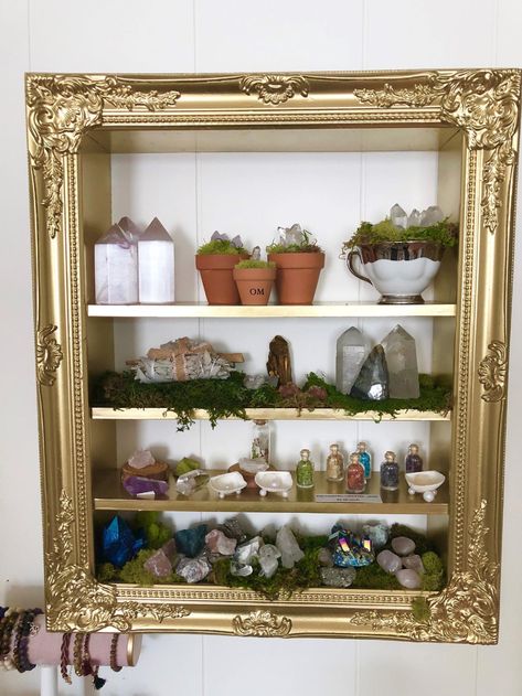 Crystal Display Crystal Shelf Crystal Organizer Shelf for | Etsy Crystal Display Ideas Decor, Crystal Display Ideas, Crystal Collection Display, Shelf For Crystals, Wall Altar, Rock Collection Display, Perfume Collection Display, Corner Stand, Crystal Room Decor