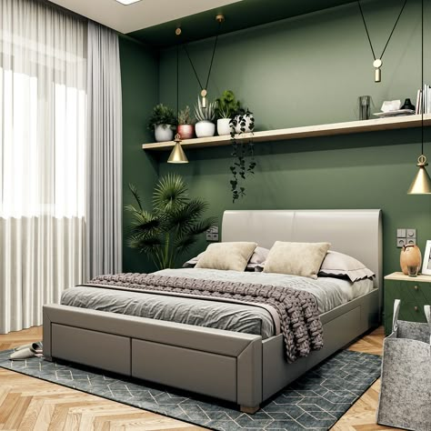 Green Bedroom Walls, Green Bedroom Design, Green Bedroom Decor, Sage Green Bedroom, Bedroom Wall Colors, Green Bedroom, Green Walls, Redecorate Bedroom, Green Rooms