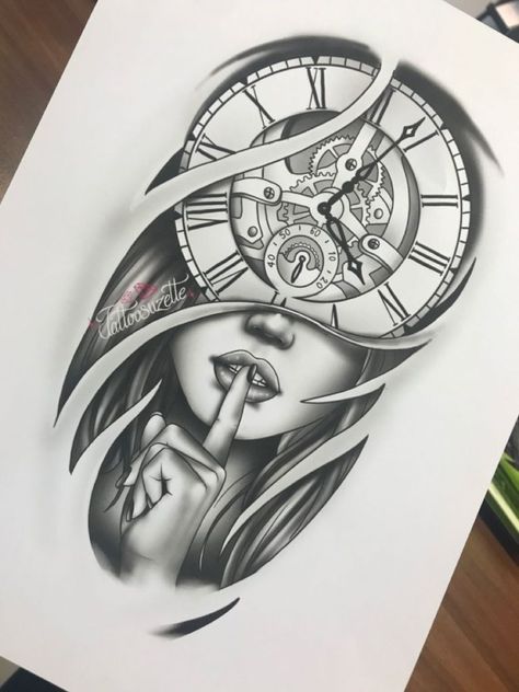 225 Clock Tattoos Ideas and Designs (2023) - TattoosBoyGirl Clock Face Tattoo, Chest Tattoo Designs For Men, Tato Realis, Tattoo Clock, Clock Tattoos, Half Sleeve Tattoo Stencils, Atlas Tattoo, Catrina Tattoo, Clock Tattoo Design