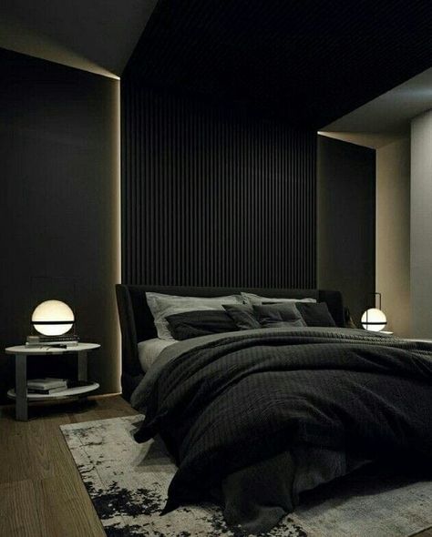 Black And Grey Bedroom, Black Bedroom Design, Black Bedroom Decor, Black Rooms, Bedroom Design Inspiration, Black Bedroom, Bedroom Bed Design, Bedroom Black, Room Design Bedroom