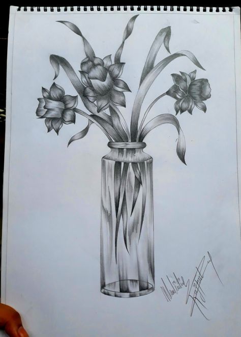 Flower Pot Sketch, Unique Drawings, Flower Pot, Art Work, Still Life, Flower Pots, Humanoid Sketch, Drawings, Flowers