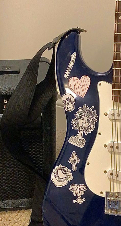 Mha Women, Guitar Wallpaper, Electric Guitar Art, Blue Electric Guitar, Guitar Stickers, Electric Guitar Design, Guitar Obsession, Cool Electric Guitars, Bass Music