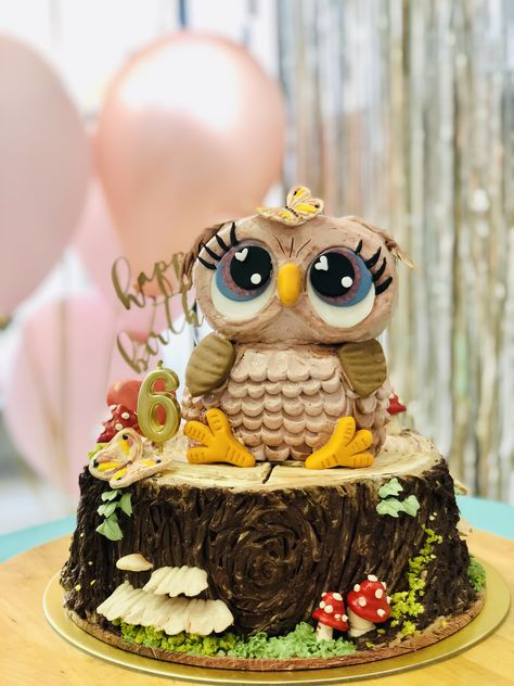 Buttercream owl woodland tree stump cake Owl Cake Birthday Buttercream, Owl Cake Ideas, Owl Birthday Cakes, Happy Birthday Owl, Stump Cake, Owl Cake Birthday, Tree Stump Cake, Ladybug Cakes, Owl Cakes