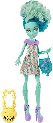 Honey Swamp, Big Ponytail, Teal Purse, Black Teeth, Original Monster, Purple Pumps, Arte Monster High, Cream Color Dress, Mattel Shop