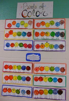 1st Grade Art: Color Birds - used only primary color Payons then added water to mix Color Wheel Art Projects, Color Art Lessons, Grade 1 Art, Colorful Art Projects, Color Wheel Art, Color Theory Art, Kindergarten Art Lessons, First Grade Art, Kindergarten Projects