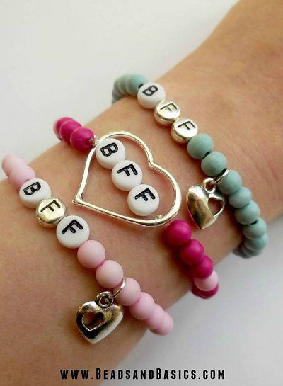 BFF Bracelet - Best friends Bracelet -  Pink and blue with heart - DIY + Materials to make your own at   www.beadsandbasics.com Diy Bff Jewelry, Beaded Bracelets For Bffs, Bff Bracelets Ideas, Bff Bracelets Diy Beads, Diy Best Friend Bracelets, Beaded Bestie Bracelets, Trendy Beaded Bracelets For Best Friend Gift, Bff Bracelets For 3 Bffs, Bracelet Bff