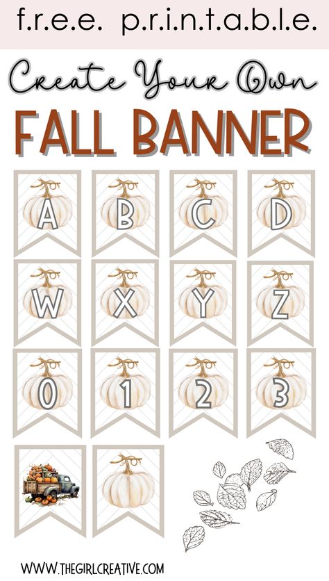 Printable farmhouse banner for fall birthdays, thanksgiving, mantle decor and bulletin boards Pumpkin Letters Printable, Fall Birthday Banner, Free Fall Bulletin Board Printables, Thanksgiving Banner Printable Free, Thanksgiving Banner Diy, Dilation Station, Free Printable Letters For Banners, Happy Fall Yall Printable, Welcome Banner Printable