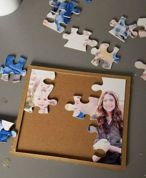 how to make a puzzle from a picture How To Make Puzzle Pieces, Cricut Maker Projects, Diy Floral Monogram, Photo Puzzle Gift, Chipboard Projects, Chipboard Crafts, Make A Puzzle, Diy Unicorn Headband, Cricut Wood