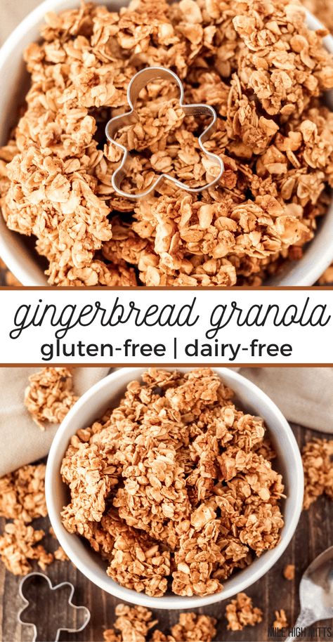 Vegan Blw, Gingerbread Breakfast, Gingerbread Granola Recipe, Low Carb Vegan Breakfast, Gingerbread Granola, Fit Mitten Kitchen, Vegan Granola, Vegan Gingerbread, Granola Recipe Homemade