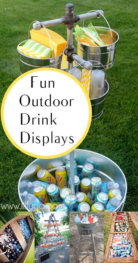 Outdoor Drink Display ideas- fun for outdoor parties or backyard barbecues. Food Bars, Charcuterie Board Ideen, Drink Hacks, Summer Party Drink, Drink Display, Summer Hacks, Pork Sliders, Food Bar, Party Hacks