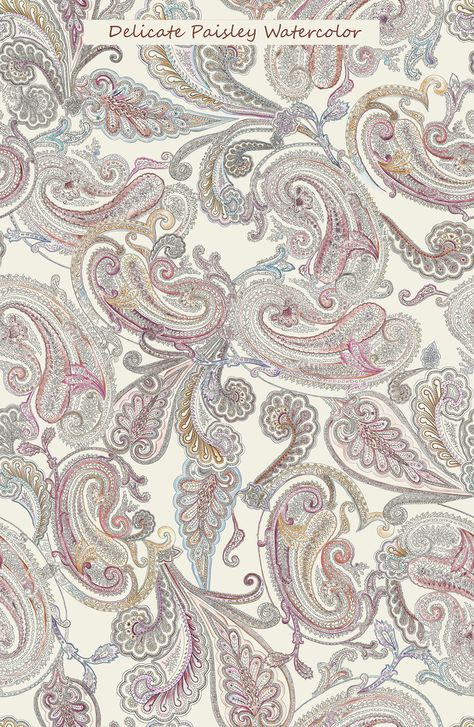 Delicate Paisley Watercolor Paisley Watercolor, Paisley Motif, Paisley Wallpaper, Design Textile, Macbook Wallpaper, Digital Print Fabric, Digital Flowers, Design Product, Paisley Pattern