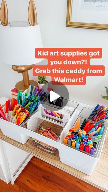 Home Organizing | Nashville, TN on Instagram: "Kid art supplies…we all have them… They are a necessity in any home with kiddos! 🙄 ‌ If your art supplies are looking a little crazy, we got you!! Go grab this (cleaning) caddy from @walmart for ONLY $14.98! 🤩 ‌ Comment ART for the link to this caddy + the inserts we used!! 🩷❤️🧡💛💚🩵💜 ‌ #organizing #organizingtips #organization #momlife #momhacks #artandcraft  #walmartfinds #thetidyhomenashville" Art Caddy Organization Ideas, Crayons Organizer Ideas, Art Caddy For Kids, Kids Craft Supply Organization, Coloring Organization Kids, Playdoh Storage Ideas, Kids Craft Supplies Organization, Drawing Organization, School Supply Caddy