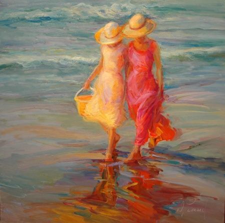 Diane Leonard ~ love the colors, swirly effect Diane Leonard, Friend Painting, Charcoal Drawings, 수채화 그림, Ink Drawings, Wow Art, Two People, Beach Art, Online Gallery