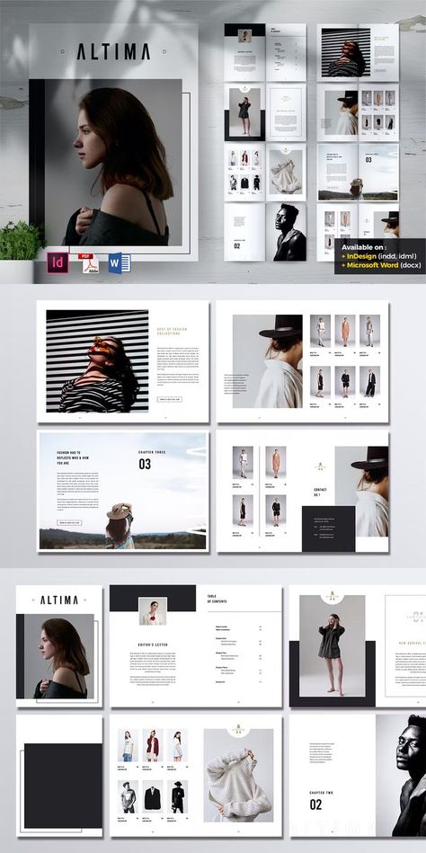 Fashion Lookbook Brochure Template INDD. 14 custom pages design. 2 Sizes: A4 and US letter Fashion Company Profile, Fashion Lookbook Layout, Fashion Lookbook Design, Company Brochure Design, Catalogue Design Templates, Company Profile Brochure, Catalog Design Layout, Lookbook Layout, Pages Design