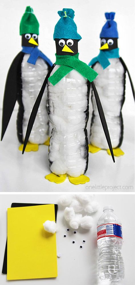 Penguin Sock Craft, Artic Animals Arts And Crafts, Kids Water Bottle Crafts, Dayhome Activities, Penguin Crafts Preschool, Penguins Project, 2 Liter Bottle, Water Bottle Crafts, Penguin Crafts