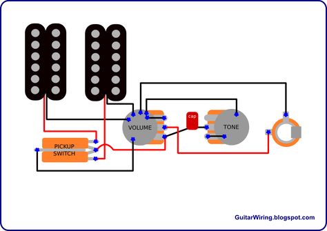 Guitar wiring diagrams: customization, DIY projects, mods. For any electric guitar. A lot of tips. Guitar Wiring, Guitar Diy, Simple Circuit, Guitar Cable, Guitar Chord Chart, Prs Guitar, Tone Control, Guitar Tips, Guitar Building